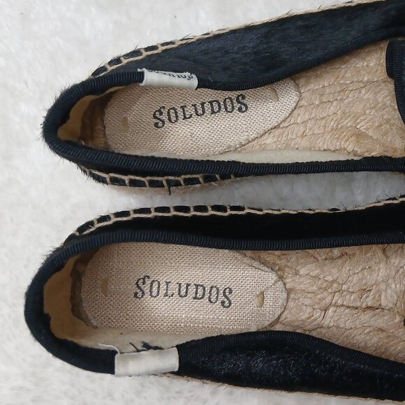 SOLUDOS Calf Hair Slip On Smoking Slipper Platform Espadrilles Black Size 8 - Picture 7 of 10